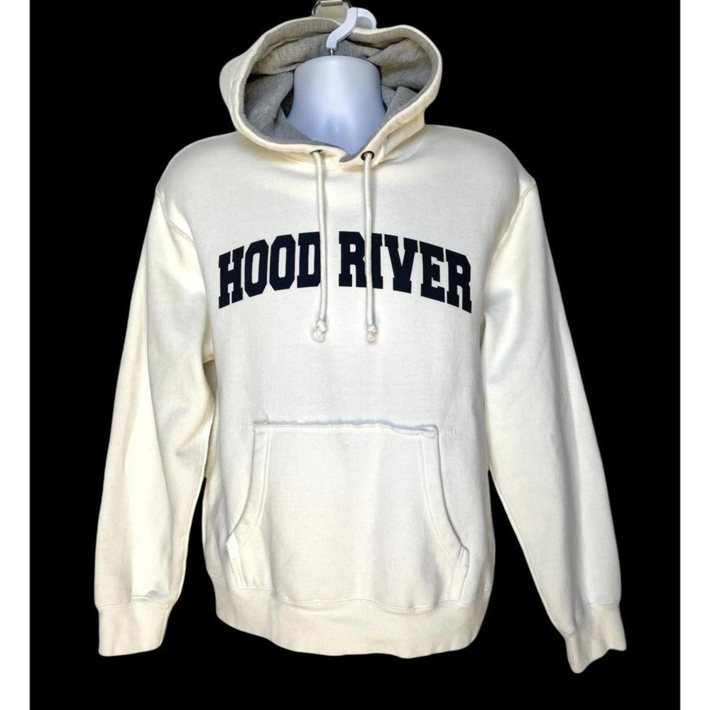 Camp David Hood River Oregon Hoodie Mens Small Ivory Pullover Sweatshirt